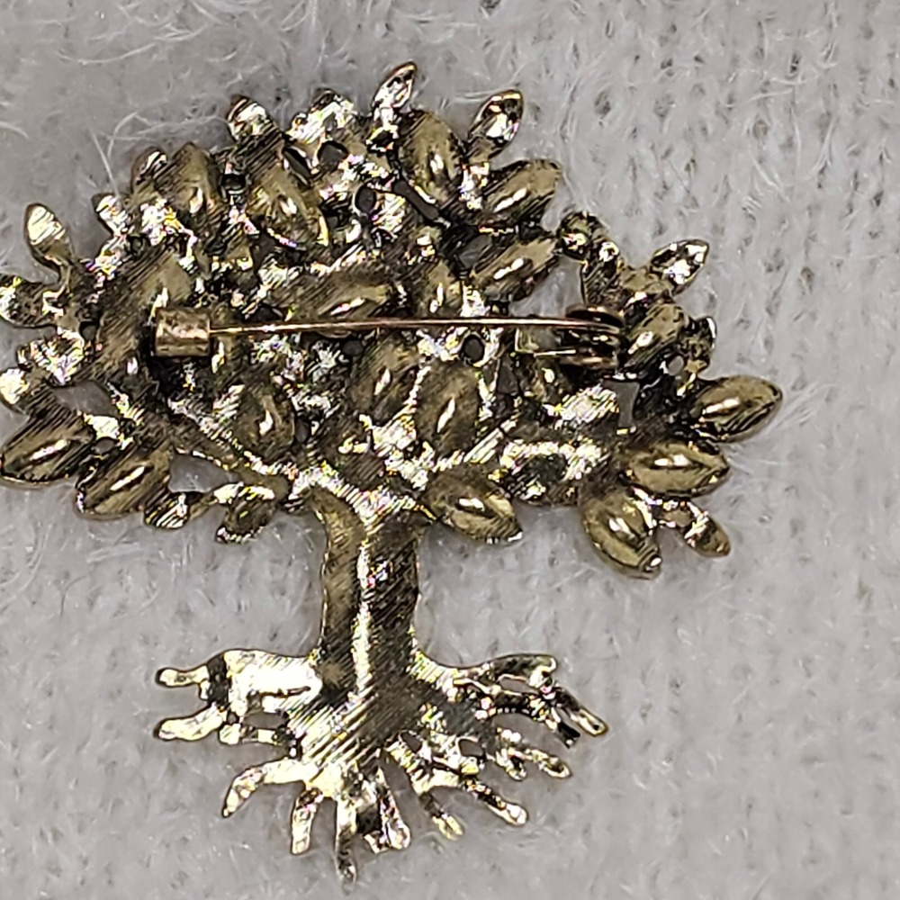 Tree of Life Brooch Multi Color Rhinestone Gold Tone Crystal Pin - Picture 4 of 5